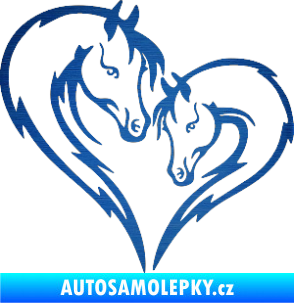 Samolepka Koníci 002 - levá srdíčko kůň s hříbátkem škrábaný kov modrý