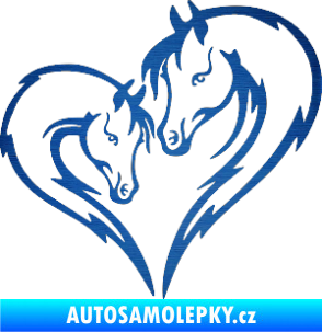 Samolepka Koníci 002 - pravá srdíčko kůň s hříbátkem škrábaný kov modrý