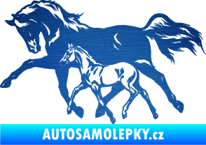 Samolepka Koníci 003 levá kobylka s hříbětem škrábaný kov modrý