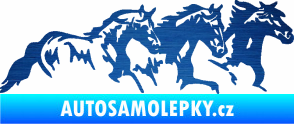 Samolepka Koníci 004 pravá stádo škrábaný kov modrý