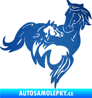 Samolepka Koníci 007 pravá klisna s hříbětem škrábaný kov modrý