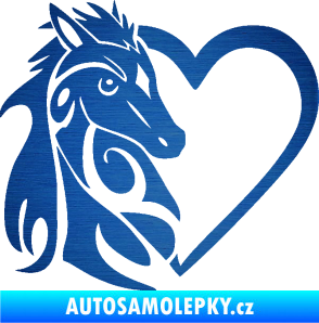 Samolepka Koník love 001 levá hříbátko v srdíčku škrábaný kov modrý