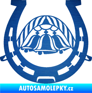 Samolepka Koňská podkova 005 se zvonečky škrábaný kov modrý