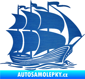 Samolepka Koráb 002 pravá škrábaný kov modrý