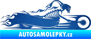 Samolepka Kostra na motorce s plameny pravá škrábaný kov modrý