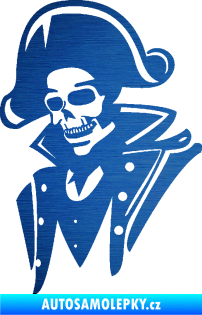 Samolepka Kostra pirát levá škrábaný kov modrý