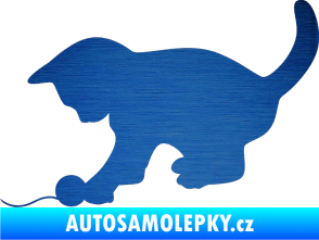 Samolepka Koťátko 001 levá škrábaný kov modrý