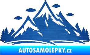Samolepka Krajina hory 002 pravá škrábaný kov modrý