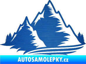 Samolepka Krajina hory 003 levá škrábaný kov modrý