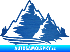 Samolepka Krajina hory 003 pravá škrábaný kov modrý