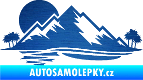 Samolepka Krajina hory 004 levá škrábaný kov modrý
