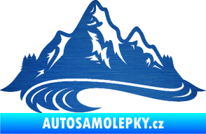 Samolepka Krajina hory 008 levá škrábaný kov modrý