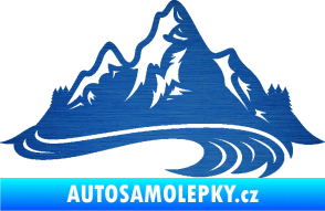 Samolepka Krajina hory 008 pravá škrábaný kov modrý