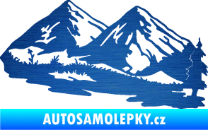 Samolepka Krajina hory 012 pravá škrábaný kov modrý