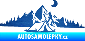 Samolepka Krajina hory 023 pravá kempování škrábaný kov modrý