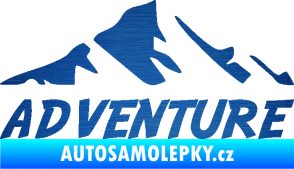 Samolepka Krajina hory 040 turistika, nápis Adventure škrábaný kov modrý