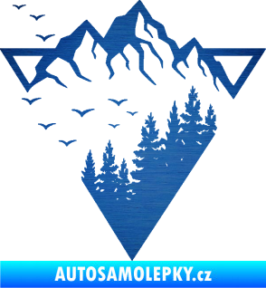 Samolepka Krajina hory 042 levá magický trojúhelník škrábaný kov modrý