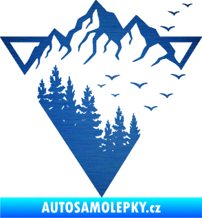 Samolepka Krajina hory 042 pravá magický trojúhelník škrábaný kov modrý