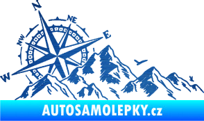 Samolepka Krajina hory 043 levá s kompasem škrábaný kov modrý