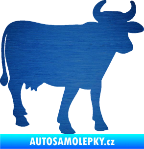 Samolepka Kráva 002 pravá škrábaný kov modrý