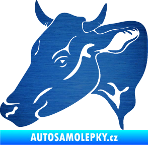 Samolepka Kráva 003 levá škrábaný kov modrý