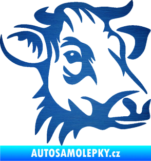 Samolepka Kráva 004 pravá škrábaný kov modrý