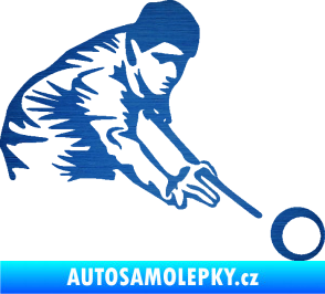 Samolepka Kulečník 001 pravá hráč s tágem škrábaný kov modrý