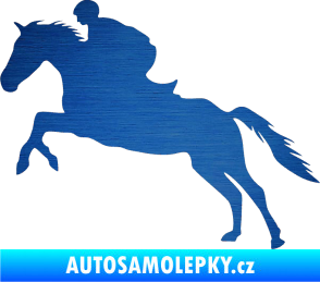 Samolepka Kůň 019 levá jezdec v sedle škrábaný kov modrý