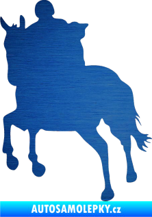 Samolepka Kůň 021 levá s jezdcem škrábaný kov modrý