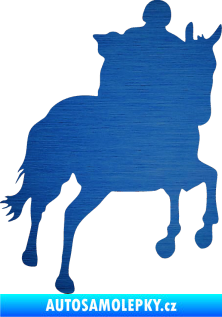 Samolepka Kůň 021 pravá s jezdcem škrábaný kov modrý