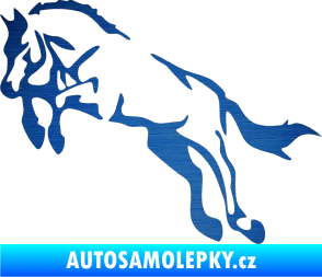 Samolepka Kůň 025 levá skok škrábaný kov modrý