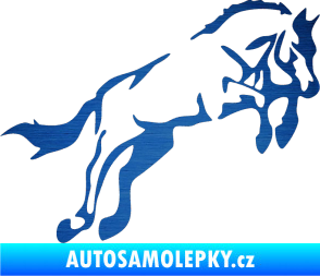 Samolepka Kůň 025 pravá skok škrábaný kov modrý