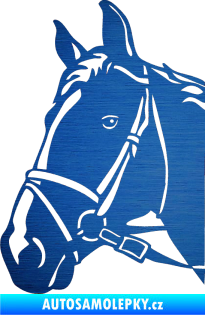 Samolepka Kůň 028 levá hlava s uzdou škrábaný kov modrý
