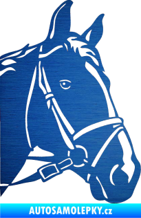 Samolepka Kůň 028 pravá hlava s uzdou škrábaný kov modrý