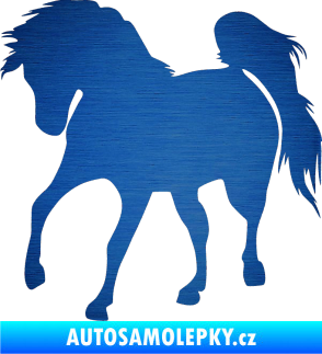 Samolepka Kůň 032 levá škrábaný kov modrý