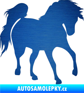 Samolepka Kůň 032 pravá škrábaný kov modrý
