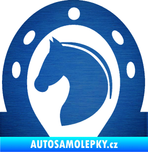 Samolepka Kůň 034 levá podkova škrábaný kov modrý