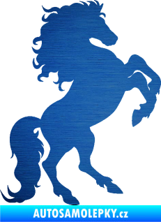 Samolepka Kůň 038 pravá škrábaný kov modrý