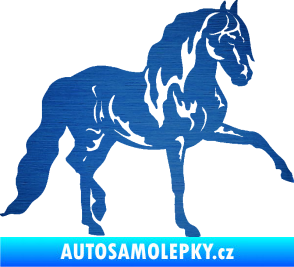 Samolepka Kůň 039 pravá škrábaný kov modrý