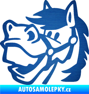 Samolepka Kůň 041 levá veselý škrábaný kov modrý