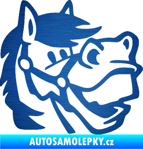 Samolepka Kůň 041 pravá veselý  škrábaný kov modrý