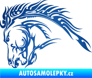 Samolepka Kůň 042 levá škrábaný kov modrý