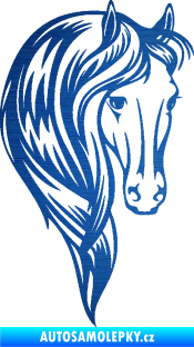 Samolepka Kůň 064 pravá s hřívou škrábaný kov modrý
