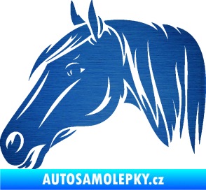 Samolepka Kůň 065 levá hlava s hřívou škrábaný kov modrý