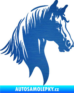 Samolepka Kůň 066 pravá hlava s hřívou škrábaný kov modrý