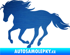 Samolepka Kůň 071 levá běžící škrábaný kov modrý