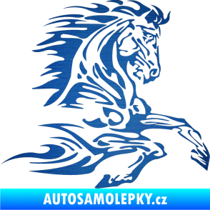 Samolepka Kůň 074 pravá škrábaný kov modrý