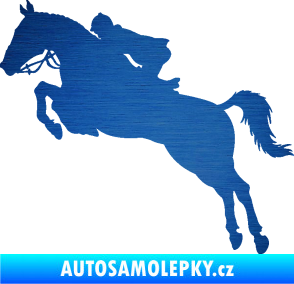 Samolepka Kůň 076 levá parkur škrábaný kov modrý