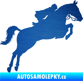Samolepka Kůň 076 pravá parkur škrábaný kov modrý