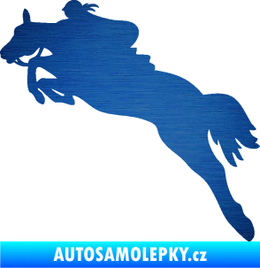 Samolepka Kůň 084 levá s jezdkyní škrábaný kov modrý